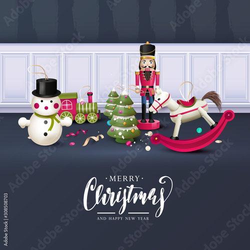 Christmas greeting card with wooden toys