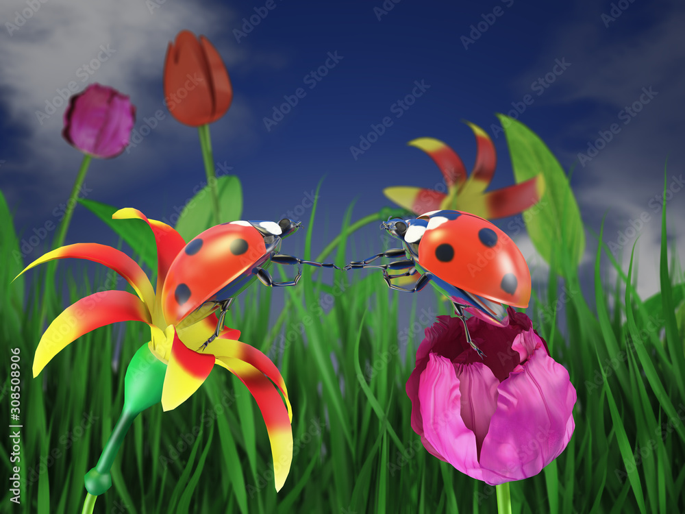 Two ladybugs on flowers. Two ladybugs on flowers.