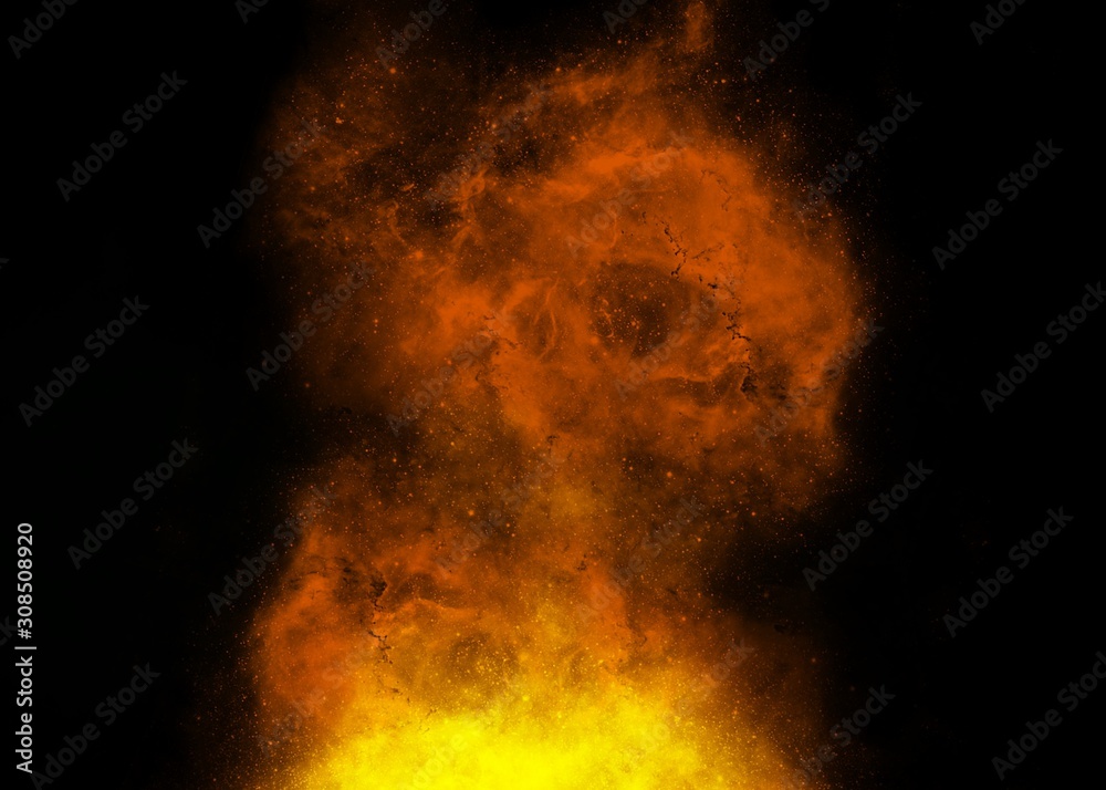 Yellow and orange fire nebula on black background