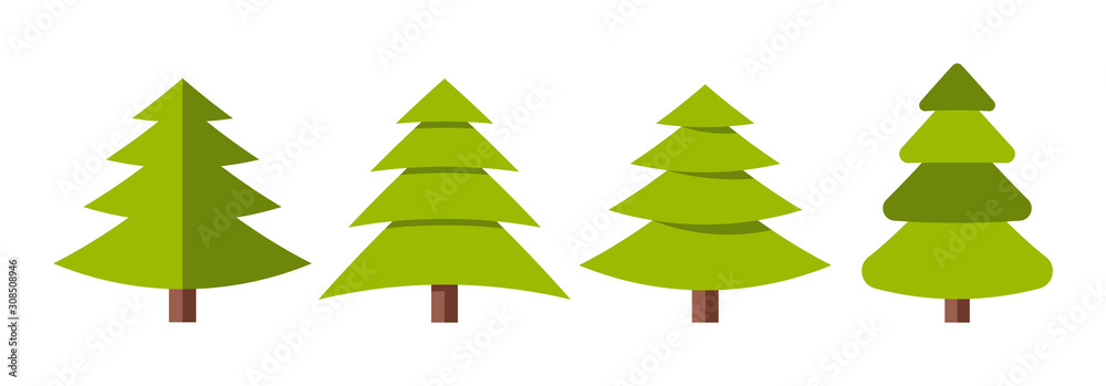 Collection of Christmas trees, modern flat design.
