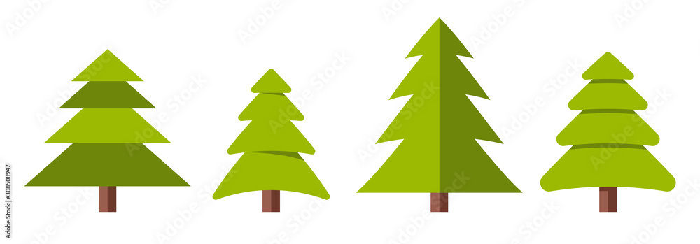 Collection of Christmas trees, modern flat design.
