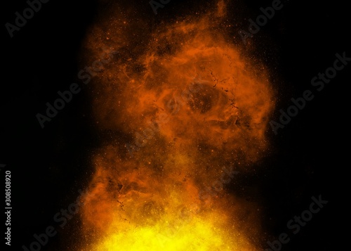 Yellow and orange fire nebula on black background
