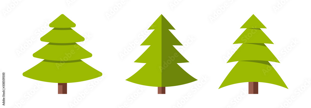 Collection of Christmas trees, modern flat design.