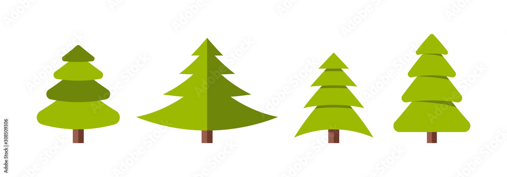 Collection of Christmas trees, modern flat design.
