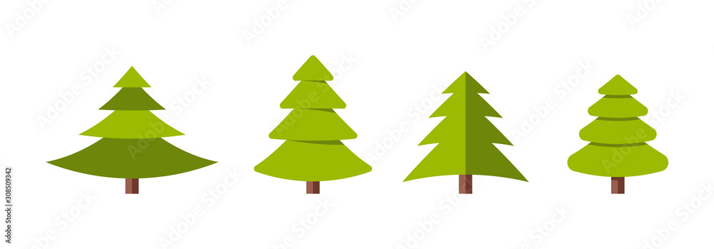 Collection of Christmas trees, modern flat design.