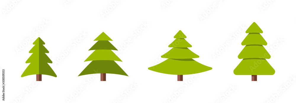 Collection of Christmas trees, modern flat design.