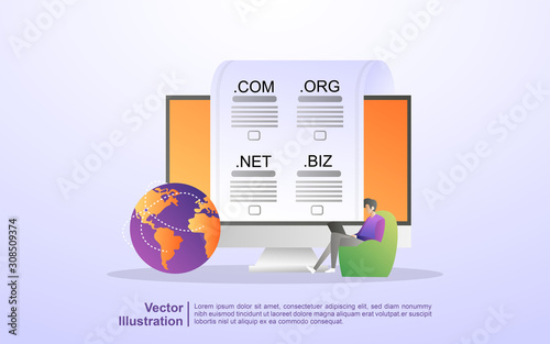 Domain name and registration concept. register a website domain, choose the right domain. Can use for web landing page, banner, mobile app. Vector Illustration