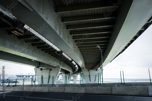 Under the modern road bridge