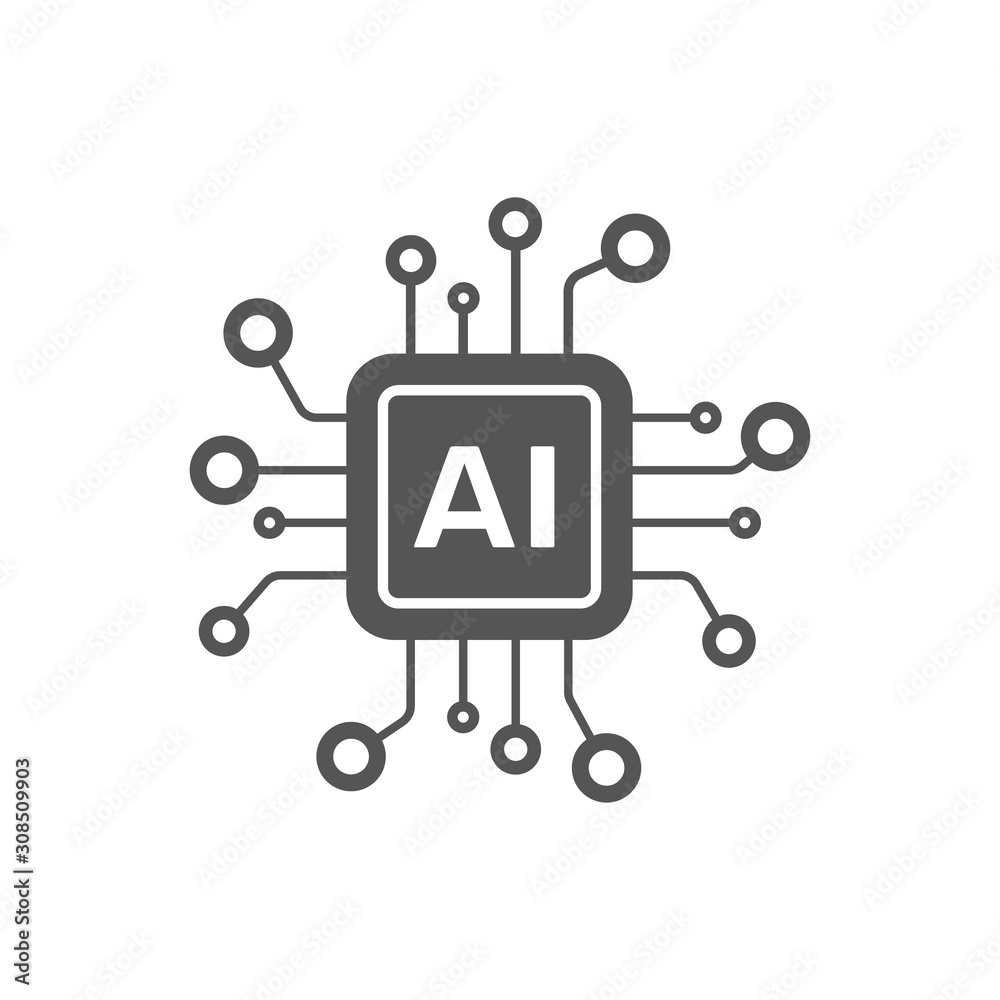 AI Processor vector icon for websites and mobile minimalistic flat design. Mini AI CPU icon in flat style. Mobile AI CPU. EPS 10 - obrazy, fototapety, plakaty 