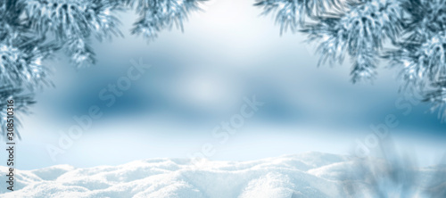 Winter background of snow and free space for your decoration. 