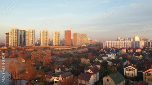 Aerial View sunset in a big city