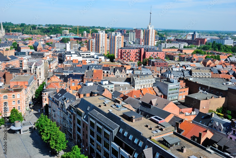 Obraz premium View over Leuven Town Center from the University Library Tower in Leuven (Louvain), Belgium