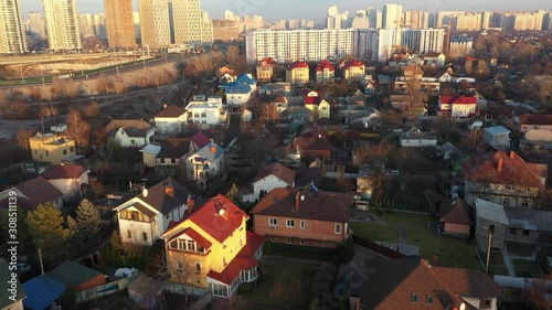 Aerial View sunset in a big city