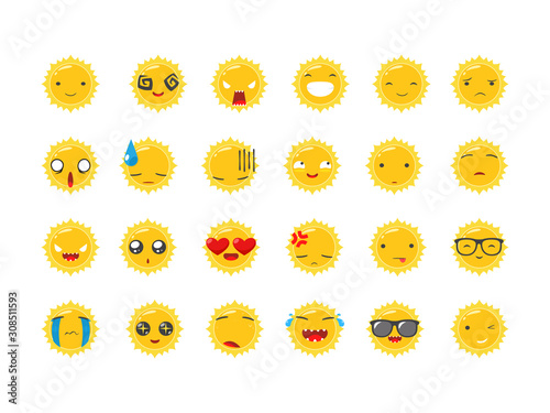 A set of sun emoticon. cartoon Illustration