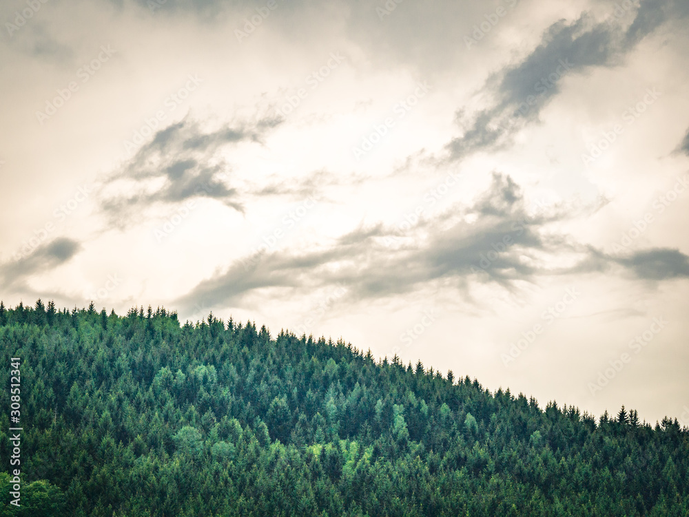 Obraz premium Clouds over hill tress landscape