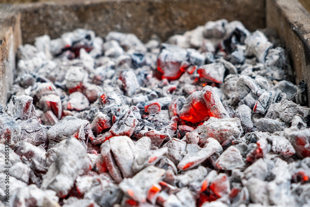 Close up and selective focus of flammable charcoal in fire red. Close up and selective focus of flammable charcoal in fire red.