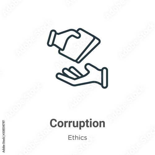 Corruption outline vector icon. Thin line black corruption icon, flat vector simple element illustration from editable ethics concept isolated on white background