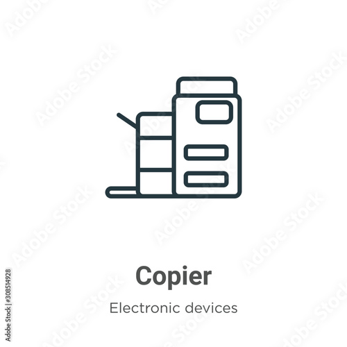 Copier outline vector icon. Thin line black copier icon, flat vector simple element illustration from editable electronic devices concept isolated on white background