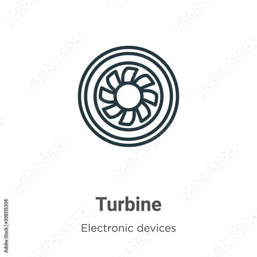 Turbine outline vector icon. Thin line black turbine icon, flat vector simple element illustration from editable electronic devices concept isolated on white background