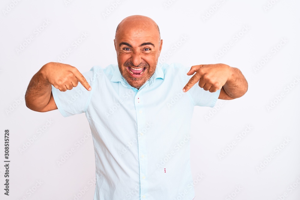 Middle age handsome man wearing casual shirt standing over isolated white background looking confident with smile on face, pointing oneself with fingers proud and happy. Middle age handsome man wearing casual shirt standing over isolated white background looking confident with smile on face, pointing oneself with fingers proud and happy.