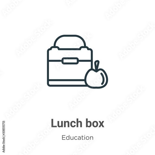 Lunch box outline vector icon. Thin line black lunch box icon, flat vector simple element illustration from editable education concept isolated on white background