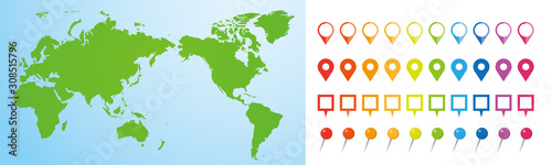 世界地図 ビジネス マップ ピンとマーカーのセット