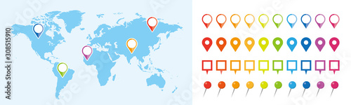 世界地図　ビジネス　マップ　ピンとマーカーのセット