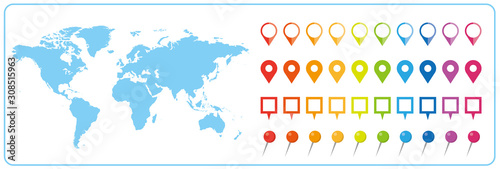 世界地図　ビジネス　マップ　ピンとマーカーのセット