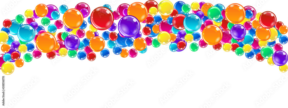 Flying balloons background illustration isolated on white, flat festive balloons decoration for party banner, card, gift