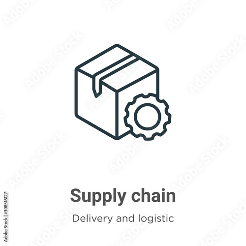 Supply chain outline vector icon. Thin line black supply chain icon, flat vector simple element illustration from editable delivery and logistics concept isolated on white background