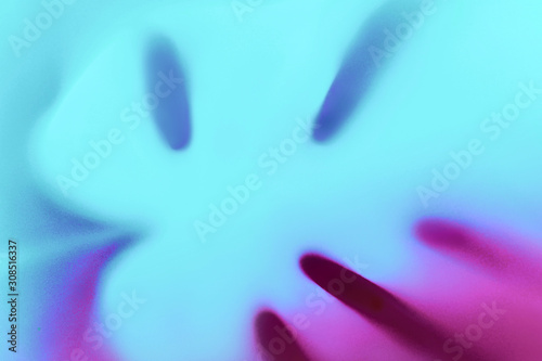 Blue tropical palm leaf shadow in trendy duotone pink neon background. © IrynaV