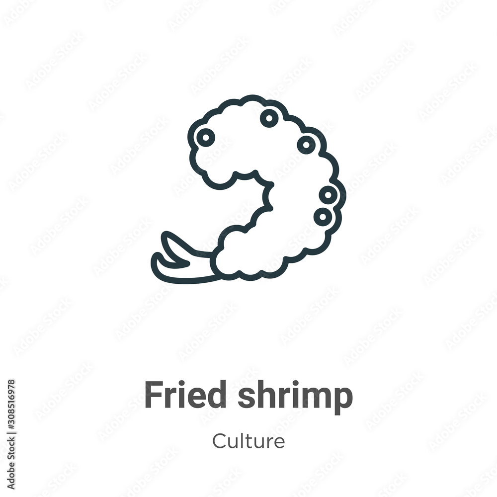 Fried shrimp outline vector icon. Thin line black fried shrimp icon ...
