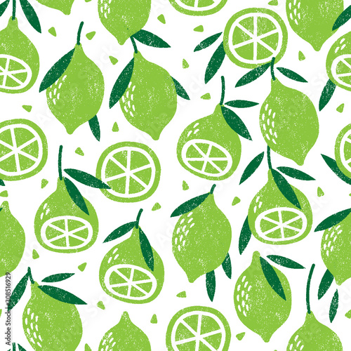 Seamless pattern with limess. Stamp textured. Great for fabric, textile, wrapping paper. Vector Illustration
