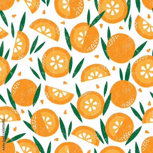 Seamless pattern with fruits. Stamp textured. Great for fabric, textile, wrapping paper. Vector Illustration