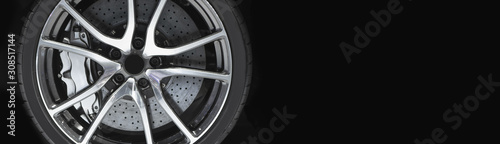 Photos Alloy wheel with disk brake and calliper of modern luxury sport car
