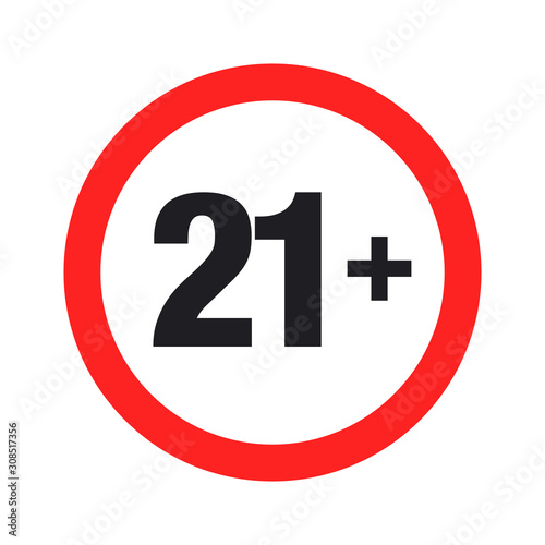 "Twenty one plus" round sign. Vector Illustration