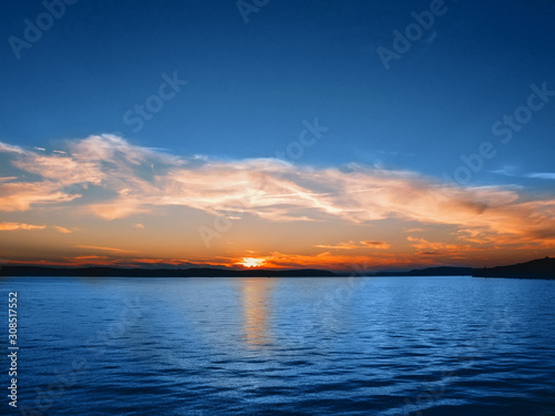 Dramatic sunset at Bodensee lake  Lake Constance.