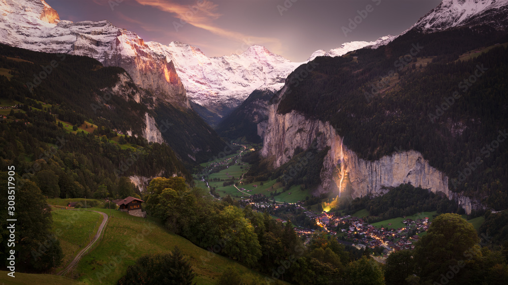 Lauterbrunnen Valley and Staubbach Fall, Switzerland
