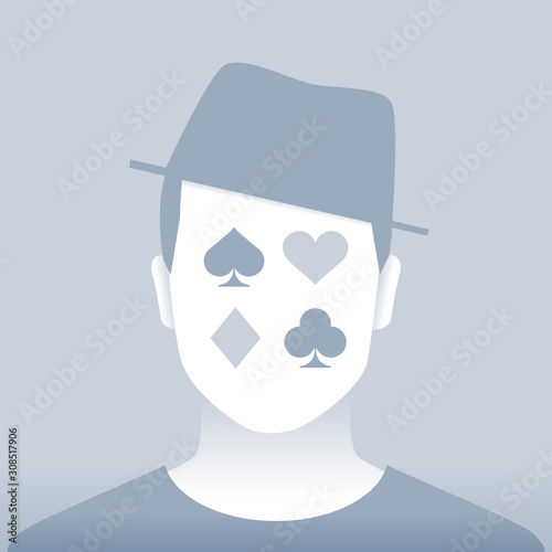 Default Man Portrait with poker icon on his face