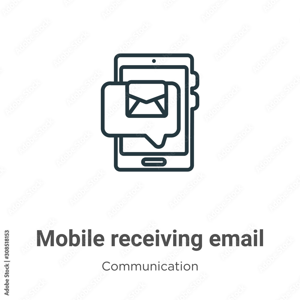 Obraz premium Mobile receiving email outline vector icon. Thin line black mobile receiving email icon, flat vector simple element illustration from editable communication concept isolated on white background
