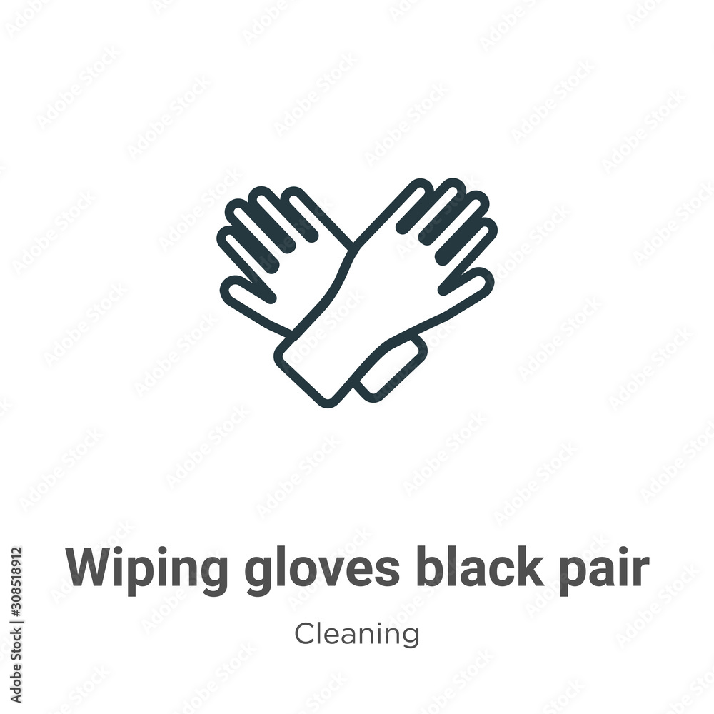 Fototapeta premium Wiping gloves black pair outline vector icon. Thin line black wiping gloves black pair icon, flat vector simple element illustration from editable cleaning concept isolated on white background