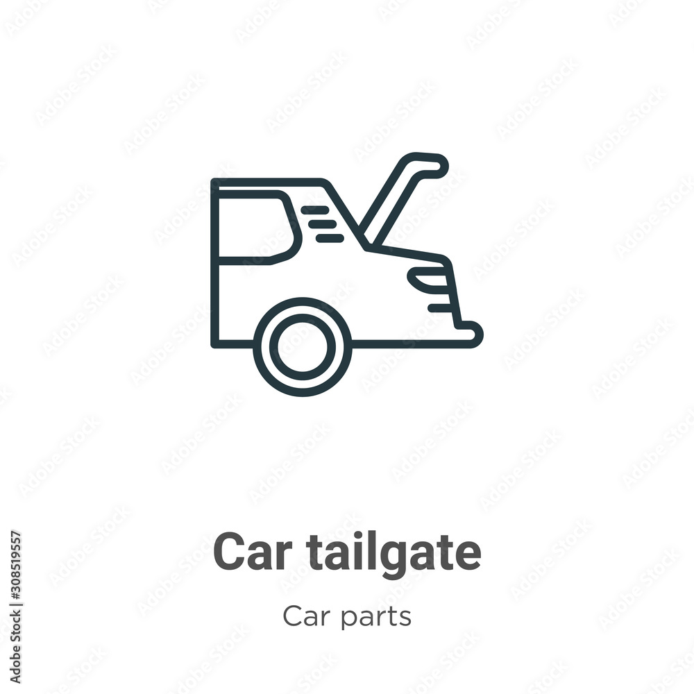 Car tailgate outline vector icon. Thin line black car tailgate icon, flat vector simple element illustration from editable car parts concept isolated on white background