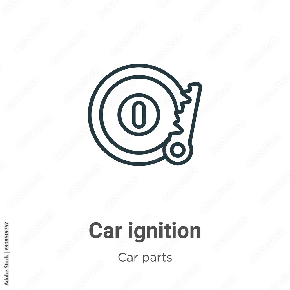 Car ignition outline vector icon. Thin line black car ignition icon, flat vector simple element illustration from editable car parts concept isolated on white background