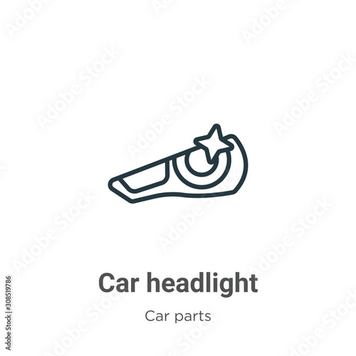 Car headlight outline vector icon. Thin line black car headlight icon, flat vector simple element illustration from editable car parts concept isolated on white background