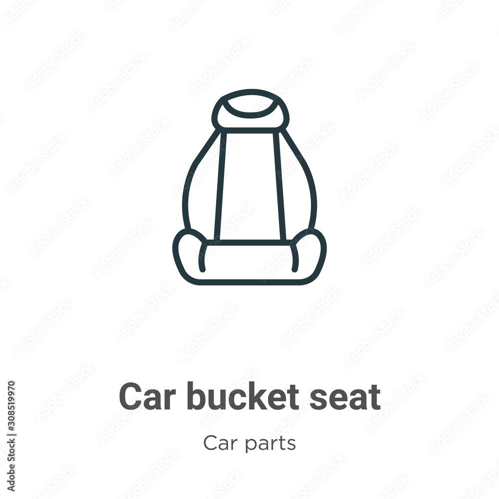 Car bucket seat outline vector icon. Thin line black car bucket seat