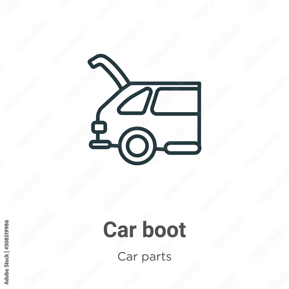 Car boot outline vector icon. Thin line black car boot icon, flat vector simple element illustration from editable car parts concept isolated on white background