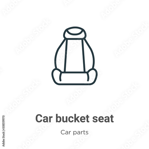 Car bucket seat outline vector icon. Thin line black car bucket seat icon, flat vector simple element illustration from editable car parts concept isolated on white background