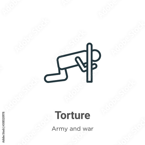 Torture outline vector icon. Thin line black torture icon, flat vector simple element illustration from editable army and war concept isolated on white background
