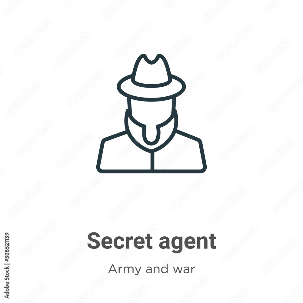 Secret agent outline vector icon. Thin line black secret agent icon, flat vector simple element illustration from editable army and war concept isolated on white background