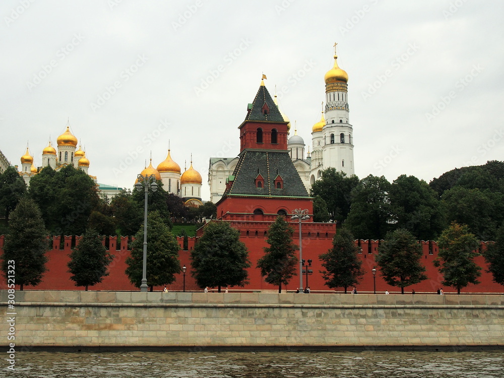 Walls and towers of the Moscow Kremlin. View from the Moscow river.